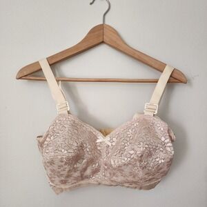 Womens Norvell Wireless Bra 38FF Unpadded Beige Lace